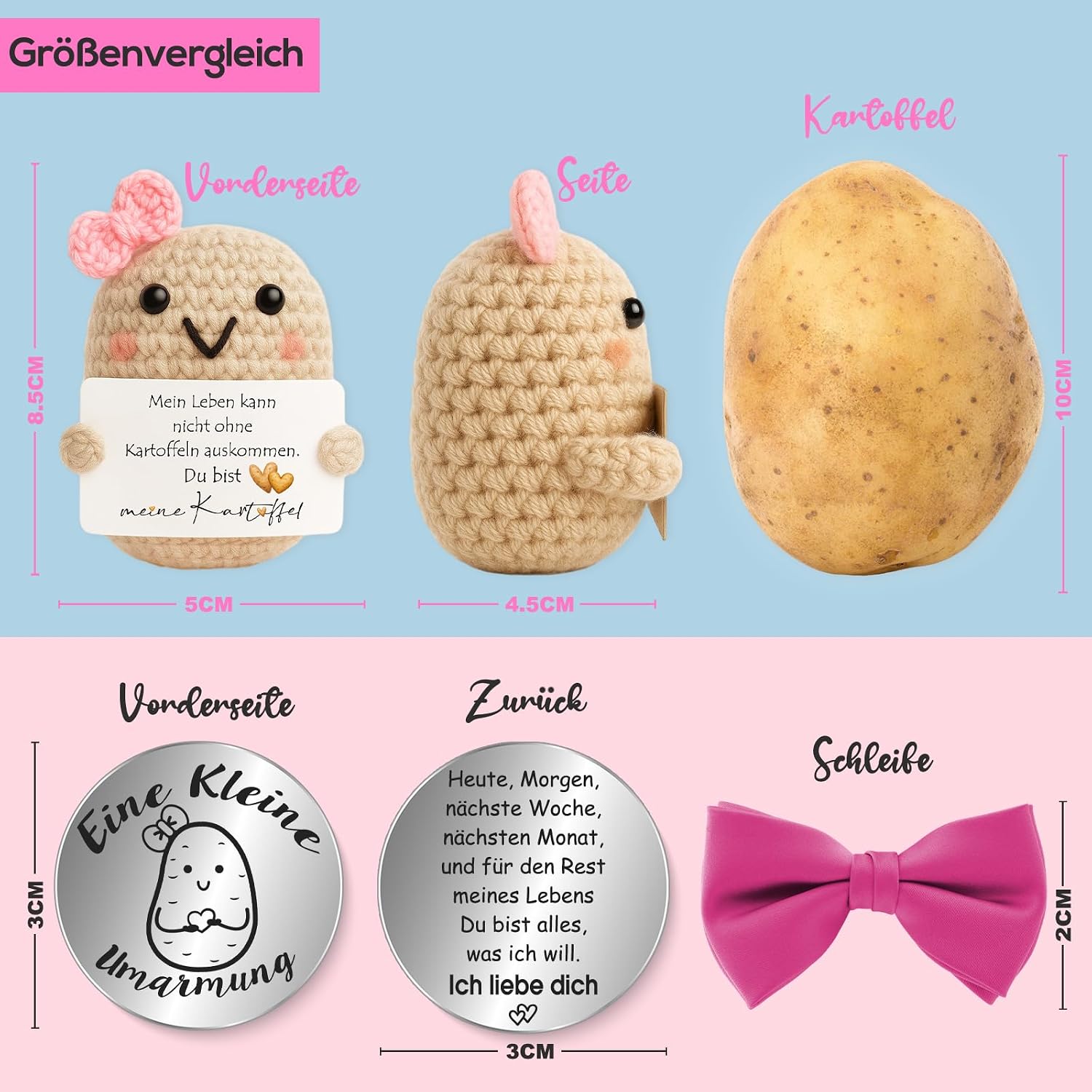 Tixlux Pocket Hug for Couples, Positive Potato Figure, Handmade Knitting Wool, Mini Potato Decoration Figure with Lucky Charm, Loving Gift Idea for Valentine's Day and Anniversary (Heart II) – Bild 2