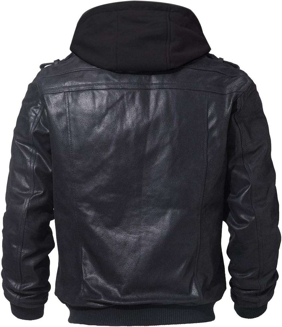 FLAVOR Genuine Leather Jacket, Men's Removable Hoodie – Bild 3
