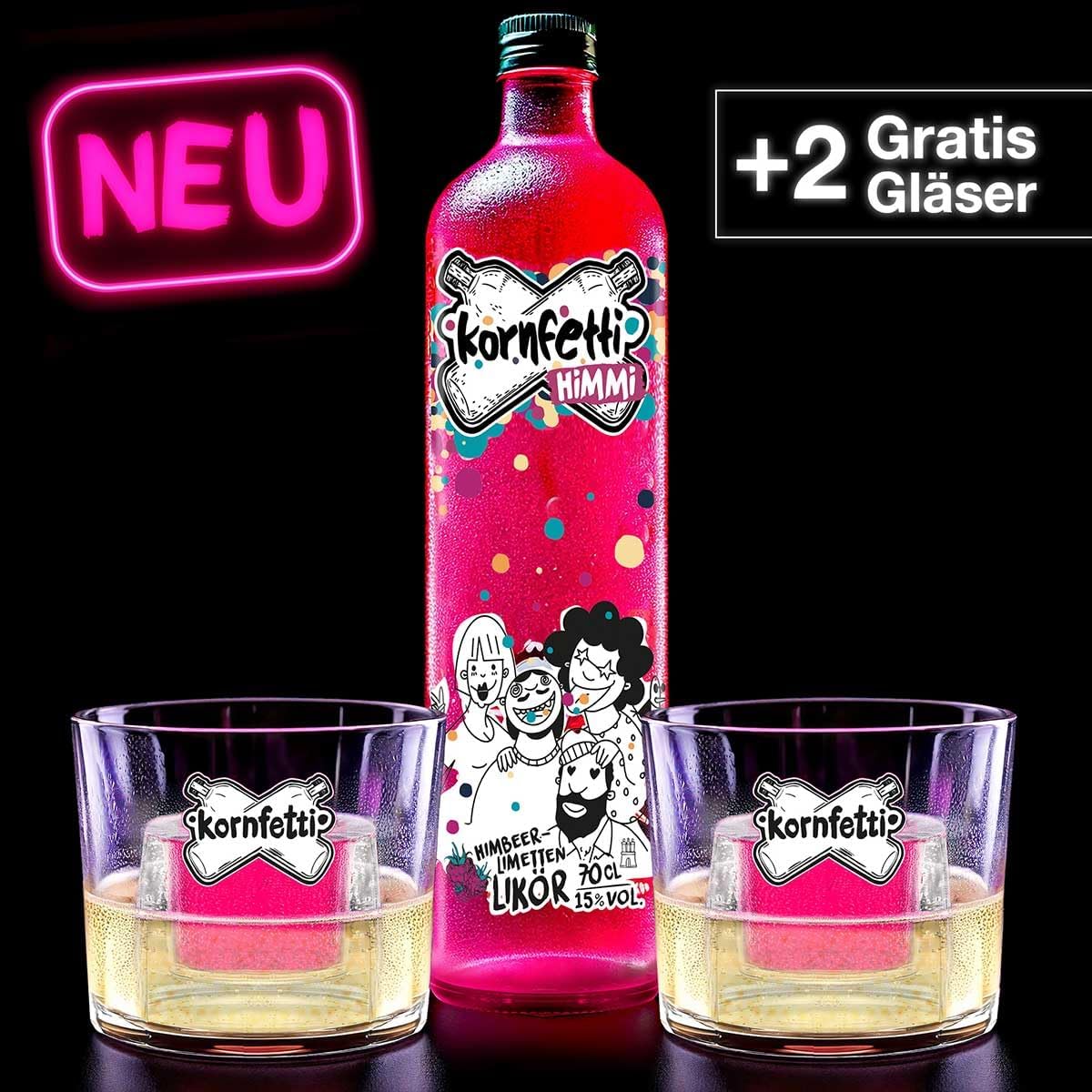 Kornfetti Himmi Bomb Bundle - Raspberry Lime Liqueur 0.7L + 2 Glasses - 15% Vol - Fruity Sparkling Drink - Perfect with Prosecco - Limited Edition – Bild 3