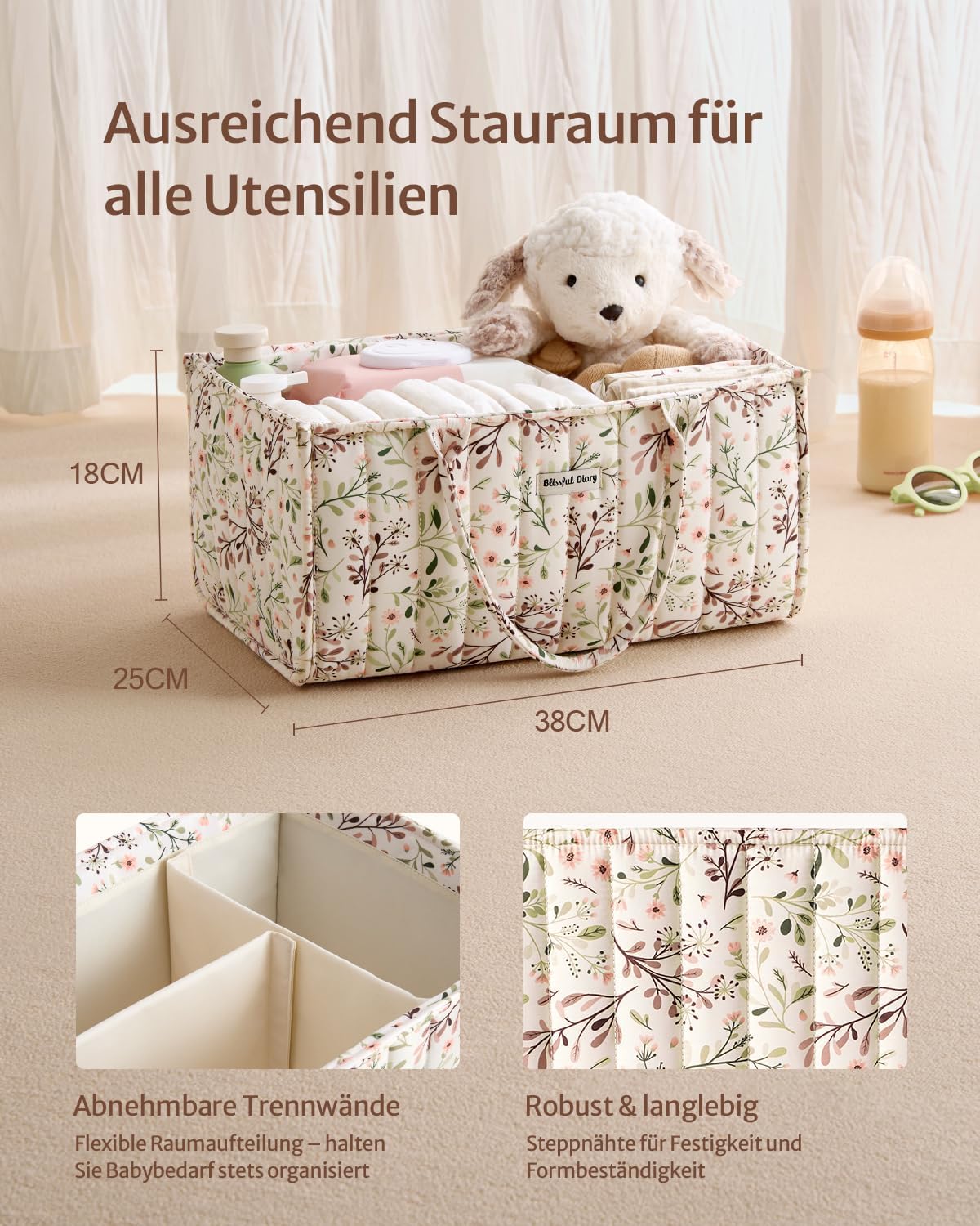 Blissful Diary Nappy Caddy Organiser, Baby Diaper Caddy for Nappy Station, Stylish Storage Basket for Newborn Essentials, Baby Shower Gifts for Girl or Boy,Pastoral Daisy – Bild 3