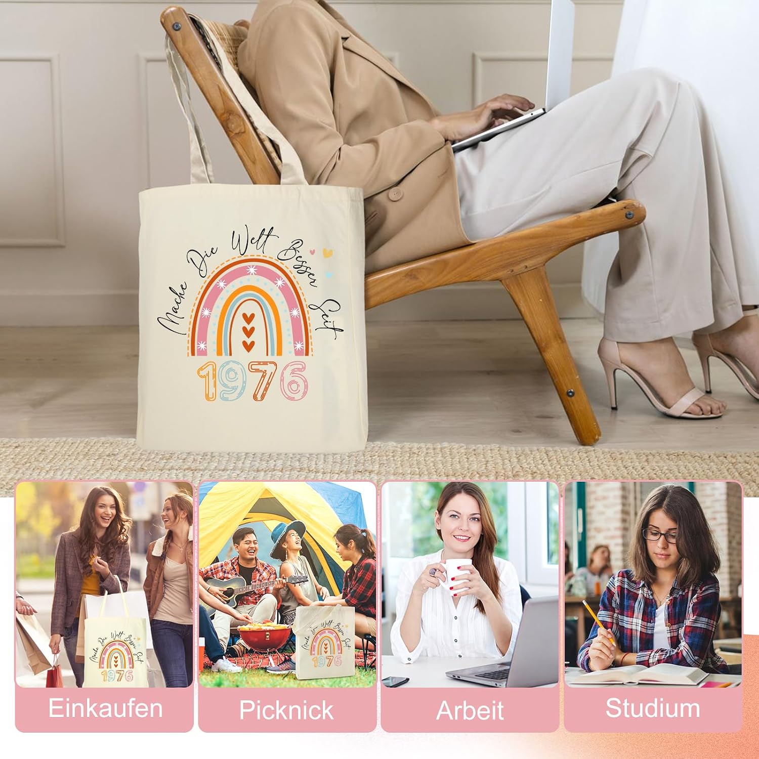 Ysound 50th Birthday Women Cotton Bag Gifts for Wife Cotton Bag, 1976 Fabric Bag Shopper Bag as 50th Birthday Gift, Gift for Women Mum Colleague Girlfriend for Birthdays – Bild 6