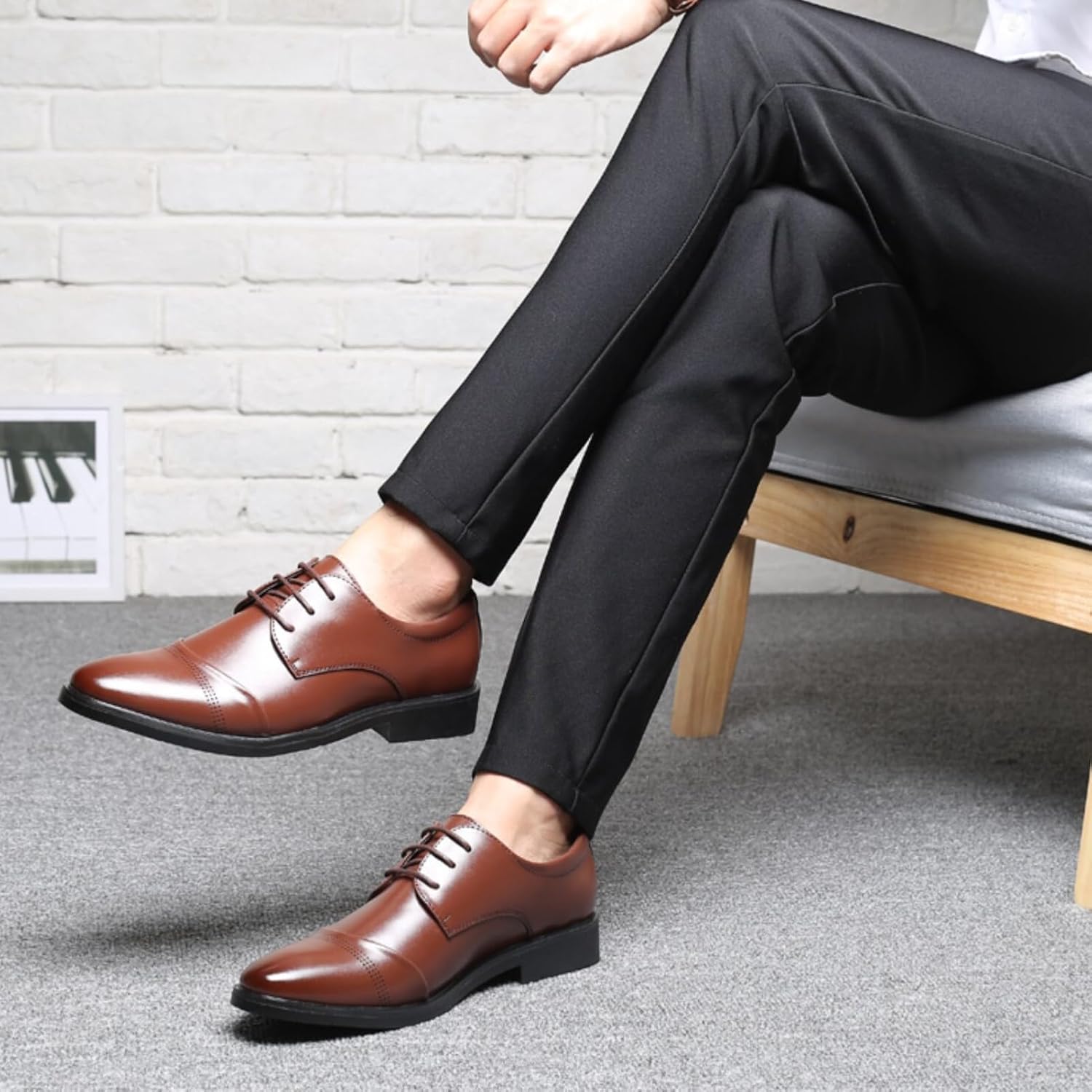 Men's Oxford Derby Shoes Brogues Leather Shoes Wedding Shoes Lace Up Shoes Classic Business Lace-Up Shoes Blue Gold Grey Red Black Brown Khaki 37-48 – Bild 2