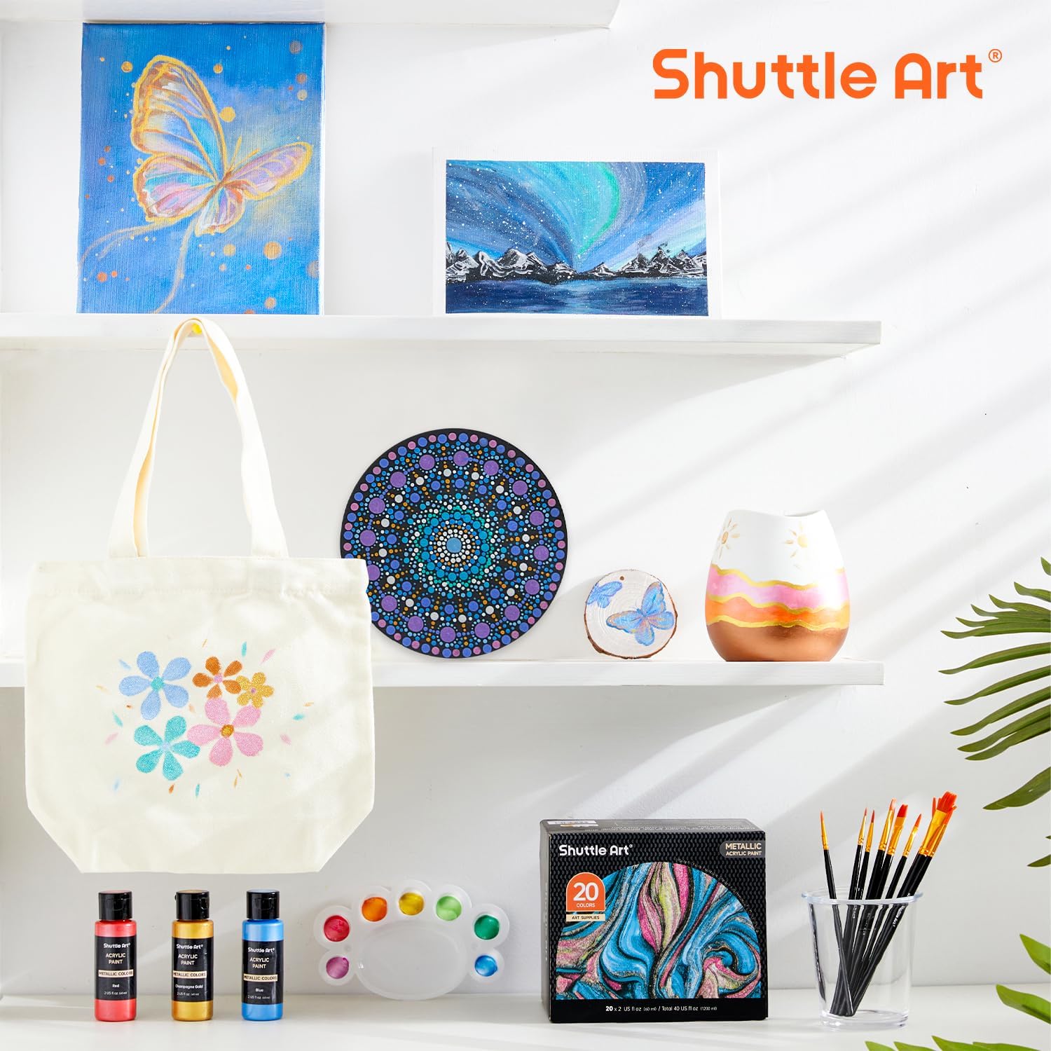 Shuttle Art 20 x 60 ml Metallic Acrylic Paint Set with 10 Brush Set and 1 – Bild 7
