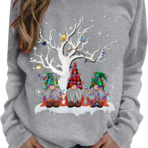 Générique Damen-Sweatshirt, ohne Kapuze, Weihnachtsmotiv, bedruckt, Langarm, Baumwolle, lässig, Geschenk, Weihnachten, Cosy, unter Hemd