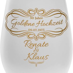 Lantern with engraving „50 years golden wedding“ – white/gold – glass tea light holder personalised with desired text – gift for wedding, anniversary, anniversary
