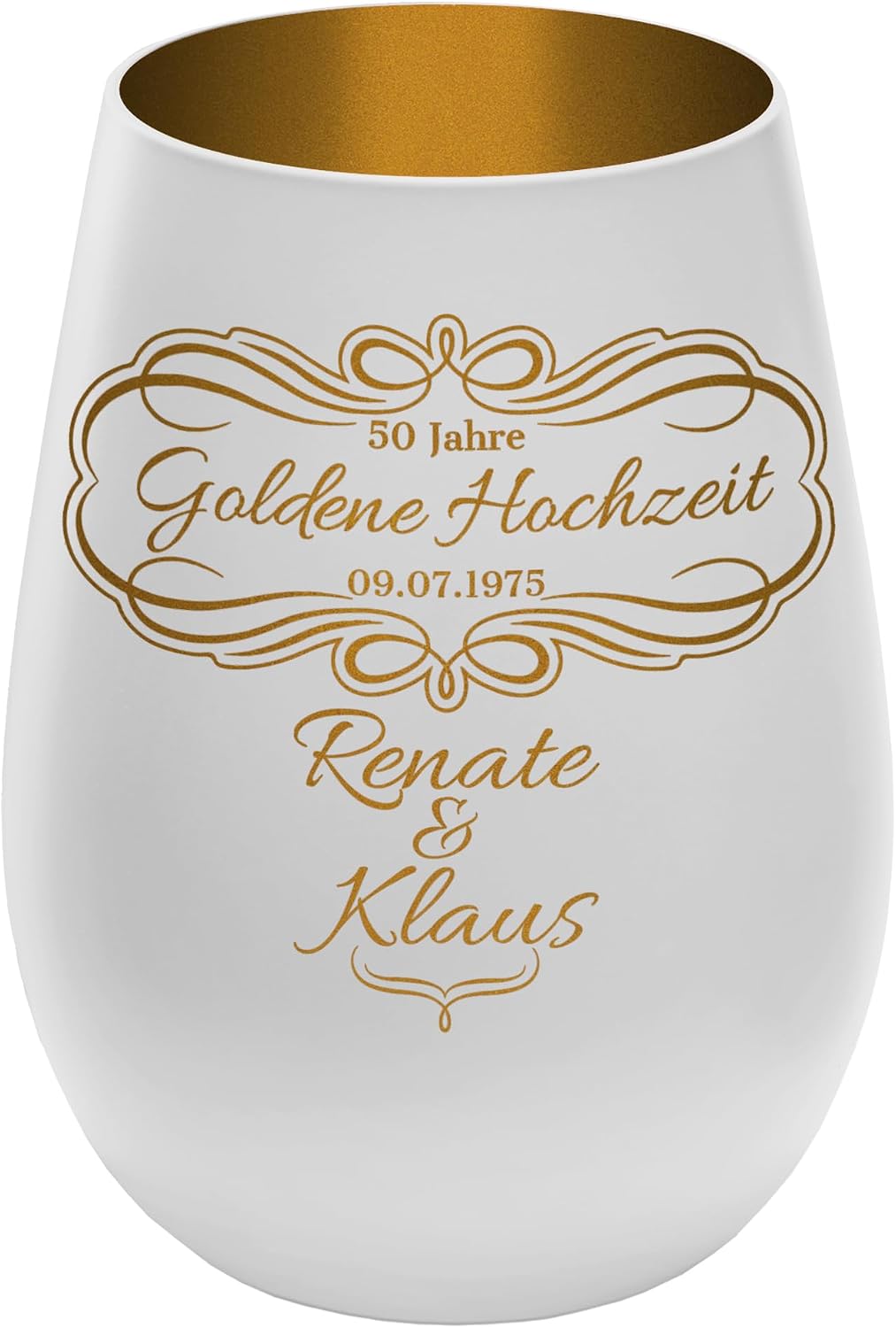 Lantern with engraving "50 years golden wedding" - white/gold - glass tea light holder personalised with desired text - gift for wedding, anniversary, anniversary