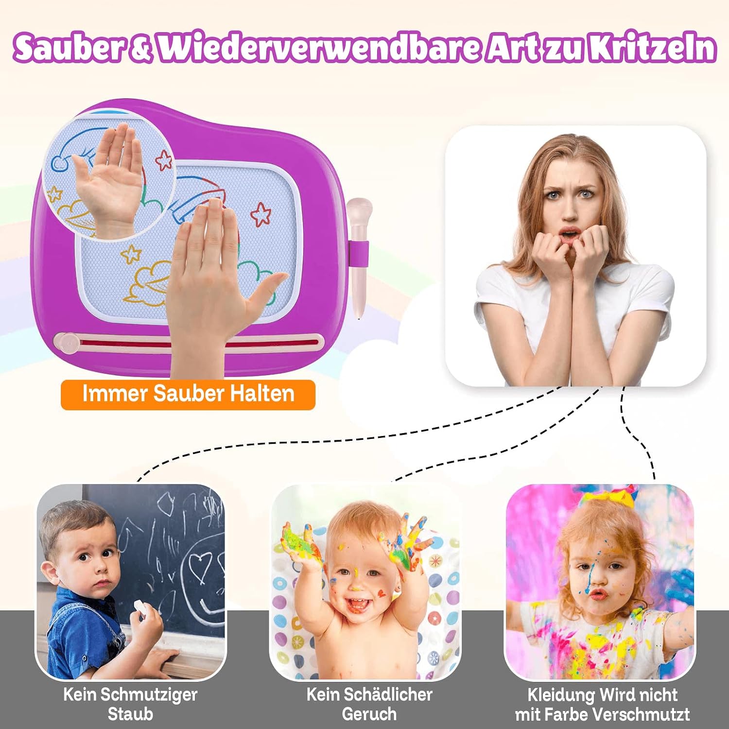 Smasiagon Large Magnetic Magic Drawing Board with Stand, Colourful Erasable Desk for Kids Ages 1, 2, 3, as a Christmas or Birthday Gift, Purple – Bild 3
