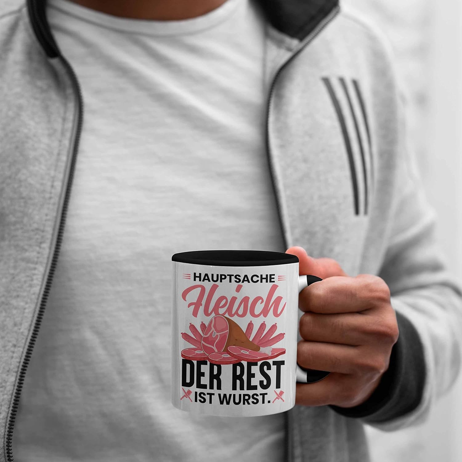 Trendation - Meat Butcher Mug Gift Main Meat The Rest Is Sausage Gift Idea (Black) – Bild 8