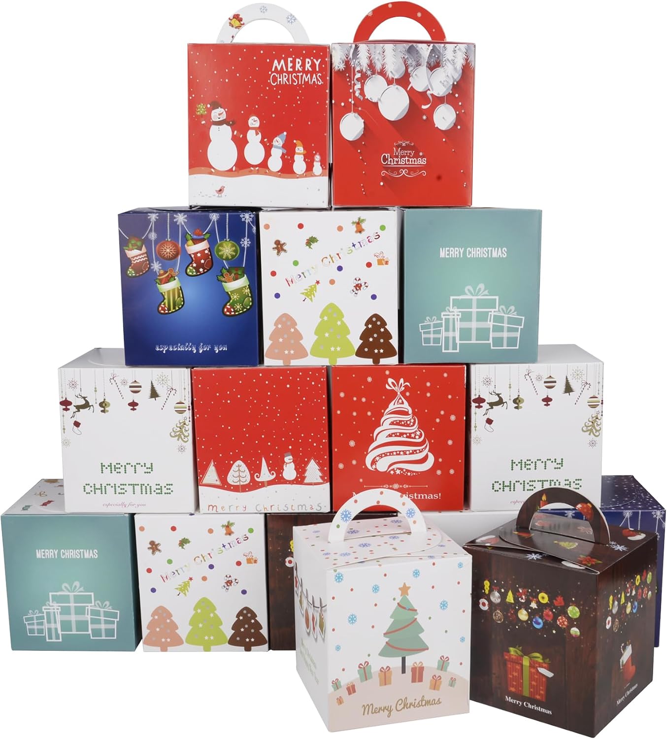 AWCIGG Pack of 24 Christmas Packaging Box Small Biscuit Tins for Gifting Christmas Gifts for Colleagues Biscuit Gift Boxes Chocolate Box Empty Paper Bags Christmas