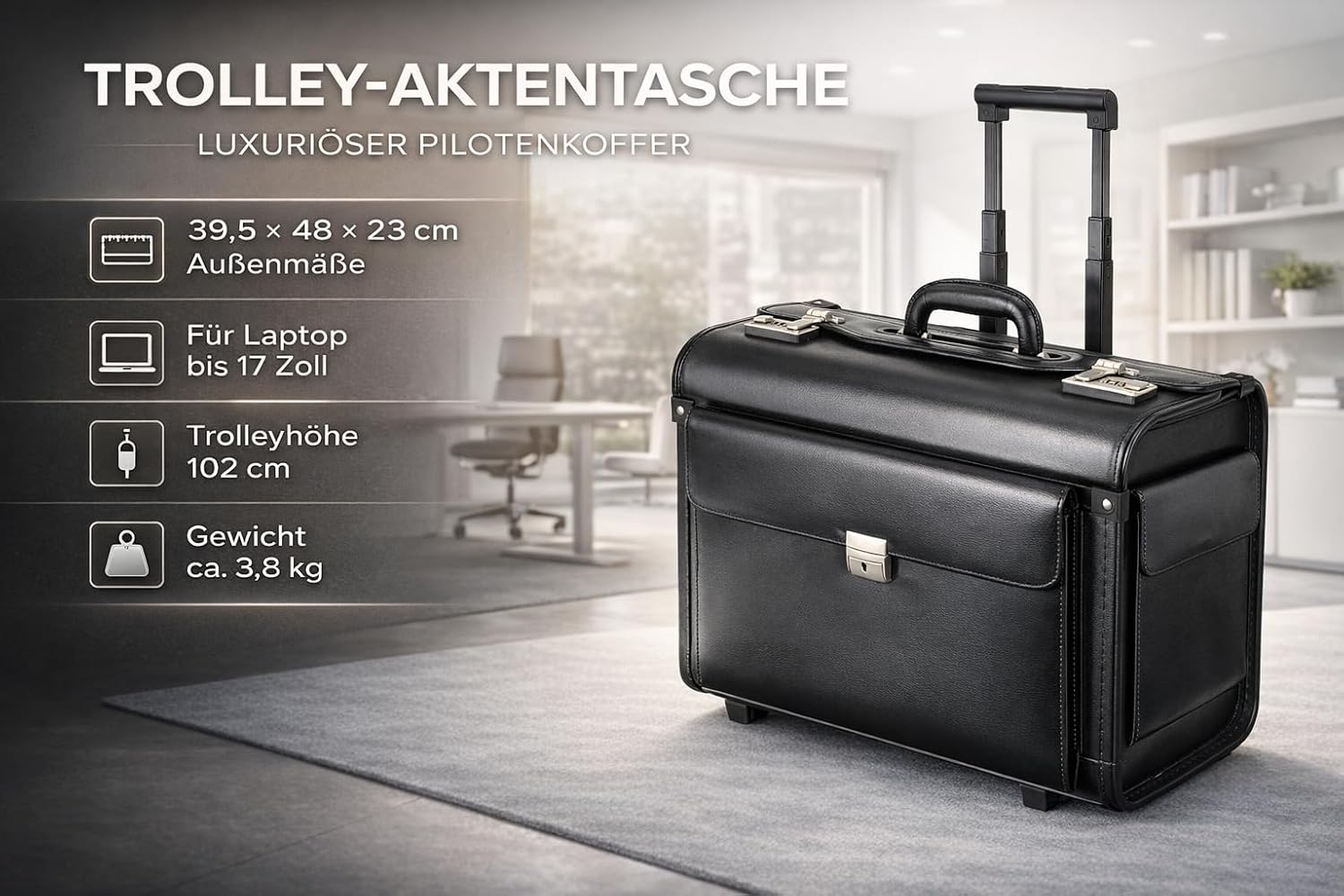 Alassio - 92301 SILVANA - trolley pilot case, wheeled, imitation leather, black – Bild 9