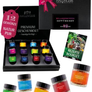 Hallingers Genuss Manufaktur Spice Gift Set – 12 Spices from around the World in High-Quality Gift Box with Recipe Booklet "Classic Gew...", Gift Idea for Men and Women