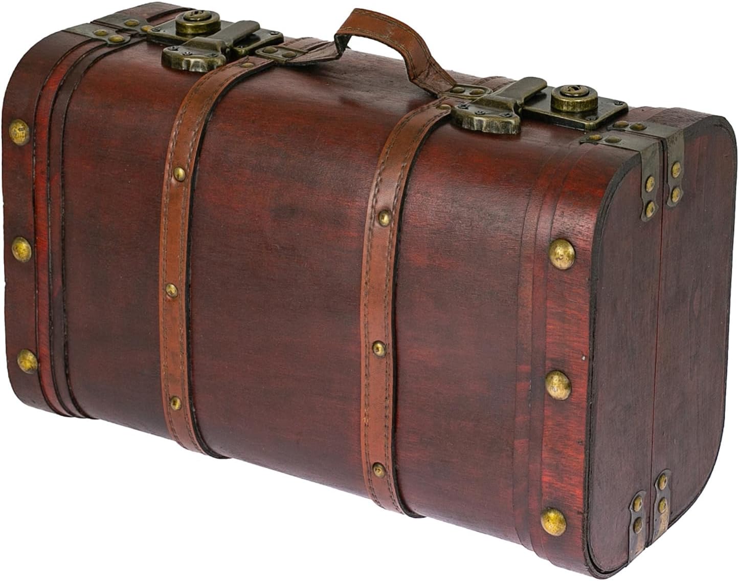 HMF 6412-140 Wooden Treasure Chest, Vintage Suitcase, 40 x 23.5 x 16.5 cm, Large, Peru