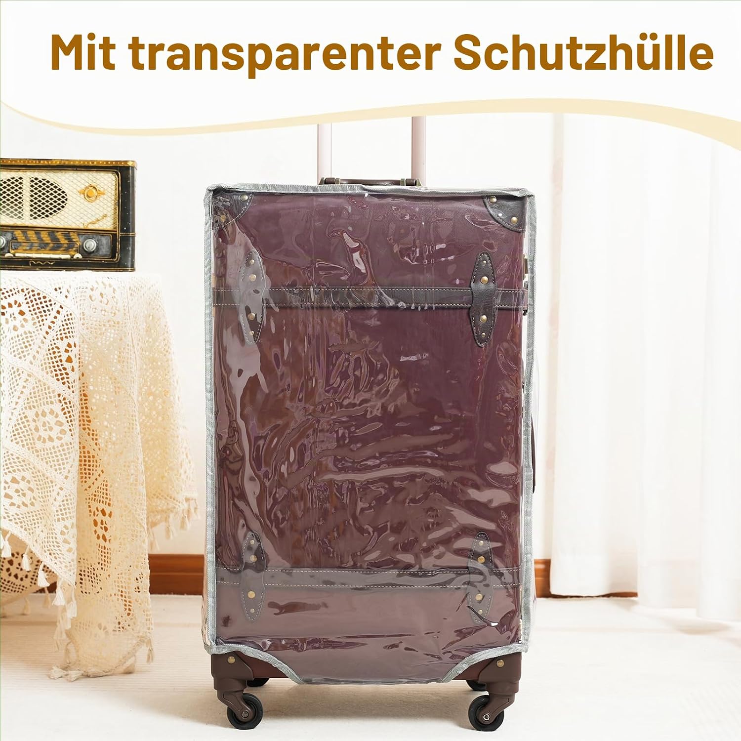 Urecity Vintage Suitcase with Wheels Trolley Suitcase Travel Suitcase Lightweight Retro Hard Shell Suitcase 2-Piece with 12 Inch Small Case (Caramel Brown, S (12 inches) + L (26 inches) – Bild 8