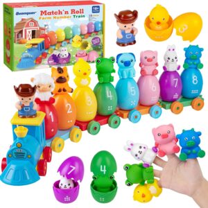 Quanquer Montessori Train Toy for Toddlers from 18 Months Farm Animal Train with Counting, Sorting, Assigning – Motor Skills Toy for 2 3 Years Old Boys Girls Birthday Gift with Storage Box