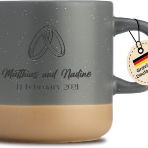 LIEBTASTISCH Mug with Engraving Rings Personalised – Gifts for Couples, Lovers – Gift Idea for Boyfriend, Girlfriend, Spouse – Anniversary, Anniversary, Grey