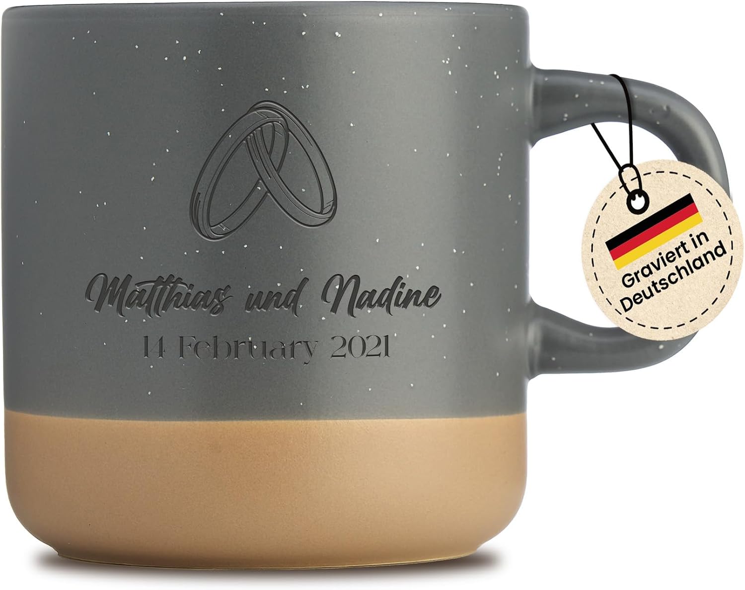 LIEBTASTISCH Mug with Engraving Rings Personalised – Gifts for Couples, Lovers – Gift Idea for Boyfriend, Girlfriend, Spouse – Anniversary, Anniversary, Grey