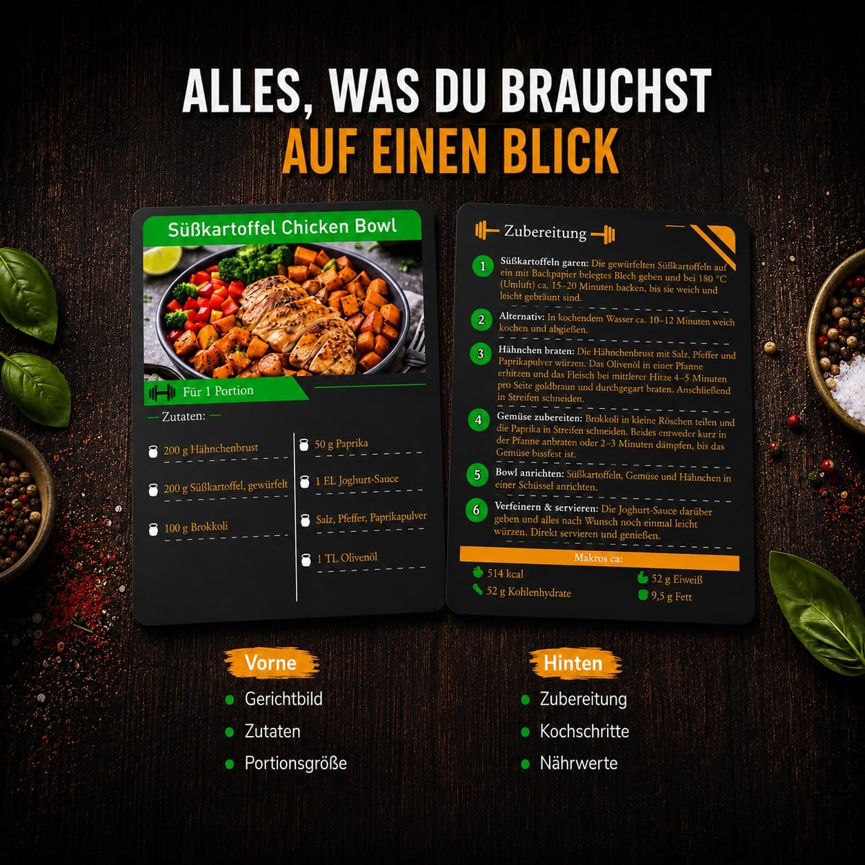 Bolters Fitness Recipe Cards - 30 High Protein Recipes with Macros, Fitness Cards Instead of Cookbook, for Muscle Building & Healthy Eating, Gift for Fitness Fans, in Black Metal Tin – Bild 3