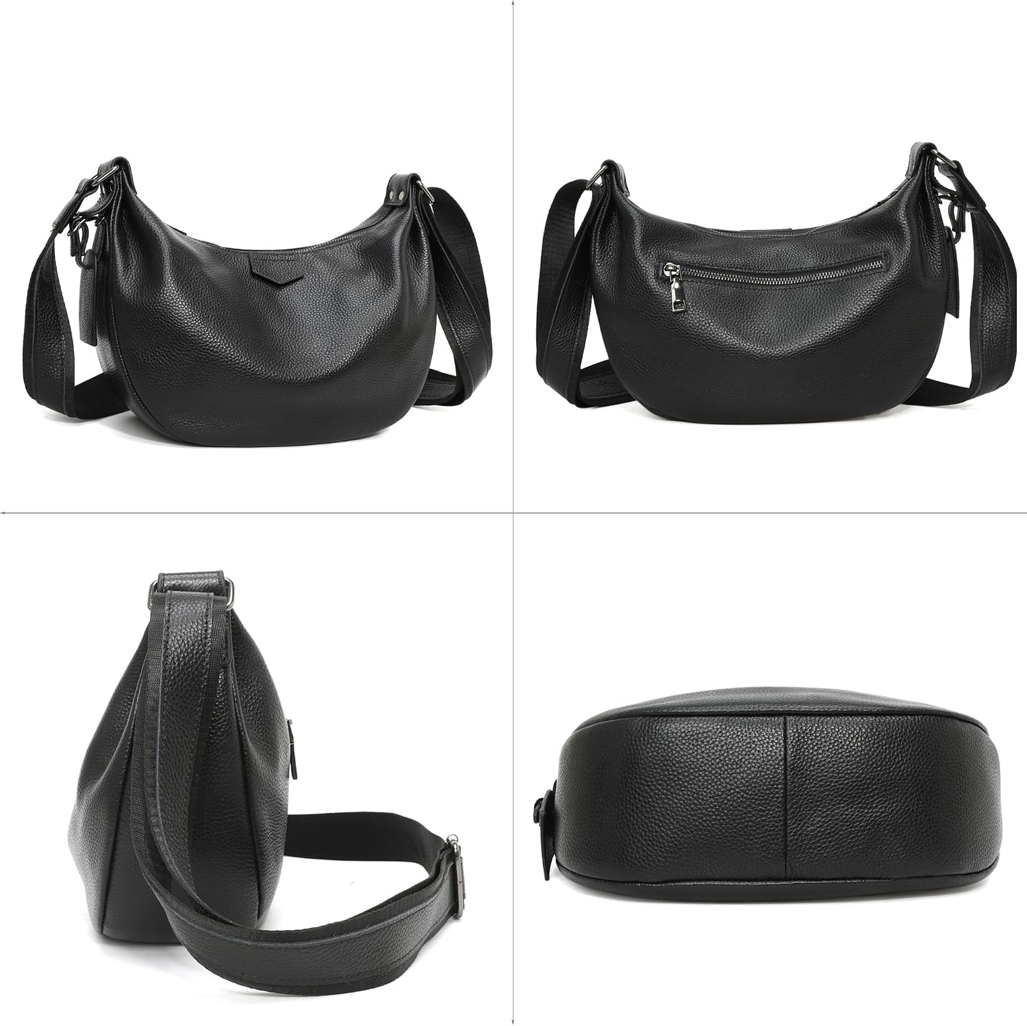Micmores Genuine Leather Shoulder Bag Women's Medium Crossbody Bag Women's Handbag with Adjustable Shoulder Strap, Fashion Shoulder Bag, Crescent Moon Bag for Work, Travel, Daily Life – Bild 6