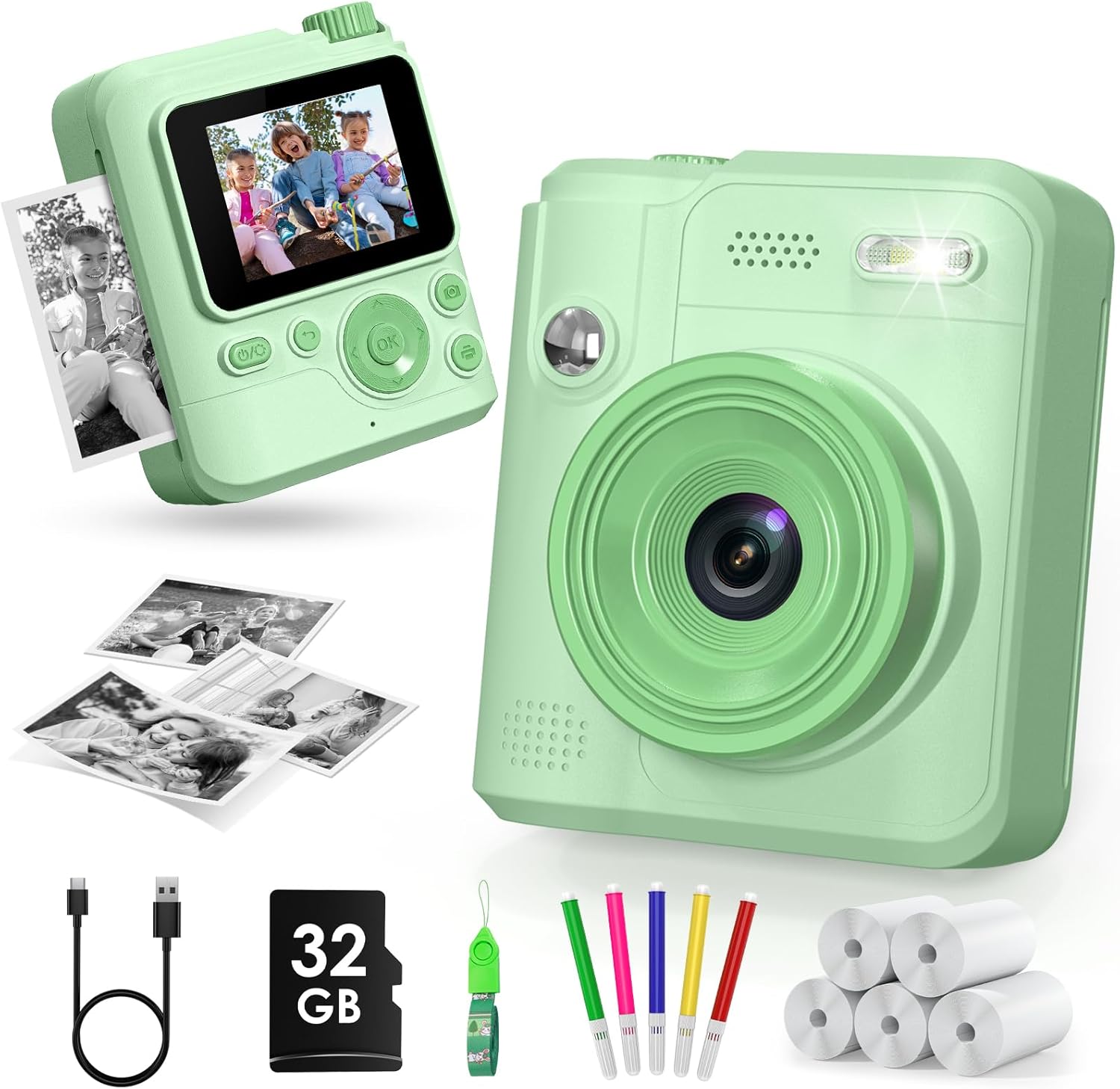 Gofunly Instant Camera Children's Digital Camera with 32G Card and Printer