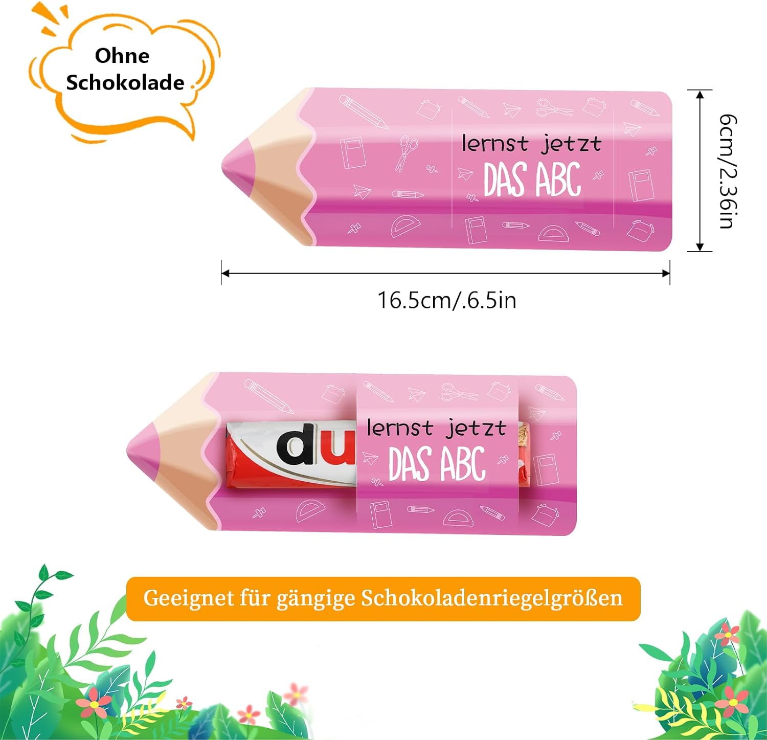 Pack of 20 School Gift Packaging, Chocolate Bar Banderole in Pen Design, Chocolate Courage Gifts Packaging for Children, Teachers, Parents (without Chocolate) – Bild 3