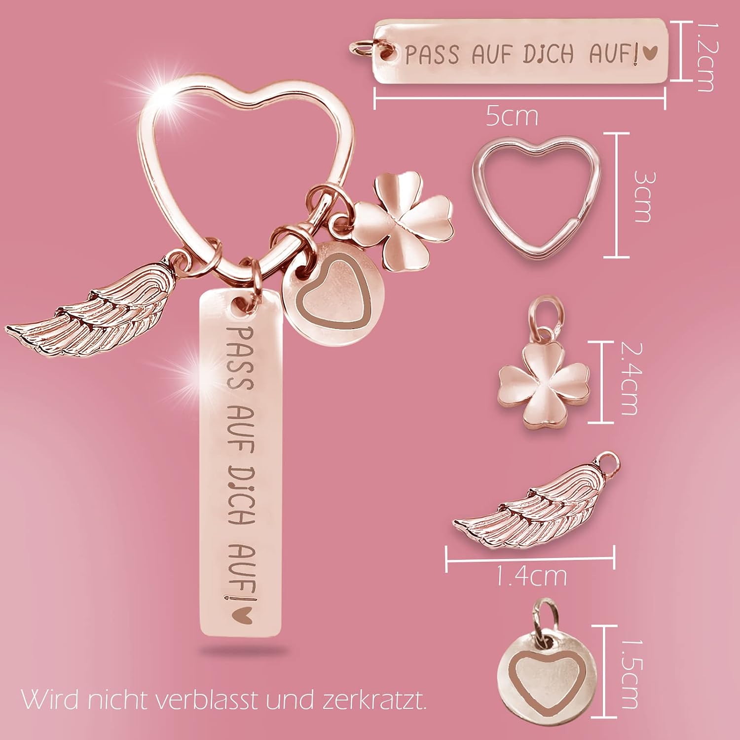 Sugeru® Heart Keyring, Engraved Font, Protective, Car Key Guardian Angel, Personalised Gifts for Driving, Gift for Licence, Birthday, Christmas, for Women, Girlfriends, Mums, Daughters – Bild 3