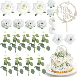 Pack of 23 Wedding Cake Decorations, Wedding Cake Topper Cake with Eucalyptus Leaves, Mr & Mrs Decoration Wedding, Wedding Cake Topper Decoration for Birthday Party, White