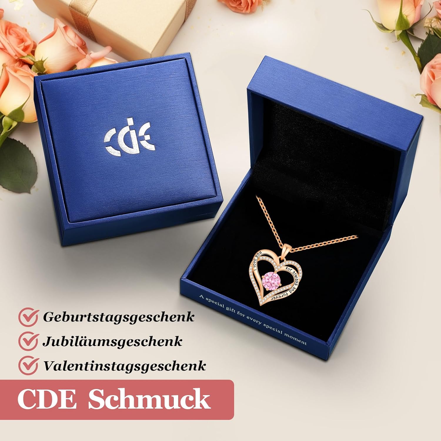 CDE Kette Damen Herz Geburtsstein 925 Sterling Silber Schmuck Geschenk – Bild 3