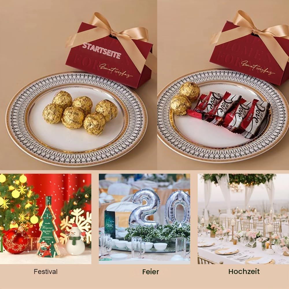 ONEBO Pack of 30 Candy Boxes Guest Gift Box, Wedding Candy Box, Paper Candy Boxes with Bow for Tying for Wedding Birthday Party (Burgundy) – Bild 4
