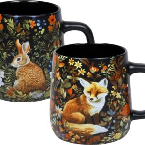 Coffee Mug Set of 2 Forest Wildlife – Coffee Cups in Wild Animal Design – Cups Set for Coffee, Tea & Cocoa Coffee Cups Gift Set for Animal Friends & Nature Lovers