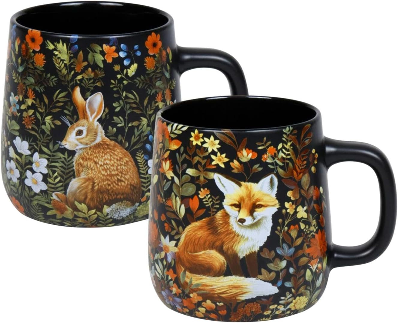 Coffee Mug Set of 2 Forest Wildlife - Coffee Cups in Wild Animal Design - Cups Set for Coffee, Tea & Cocoa Coffee Cups Gift Set for Animal Friends & Nature Lovers