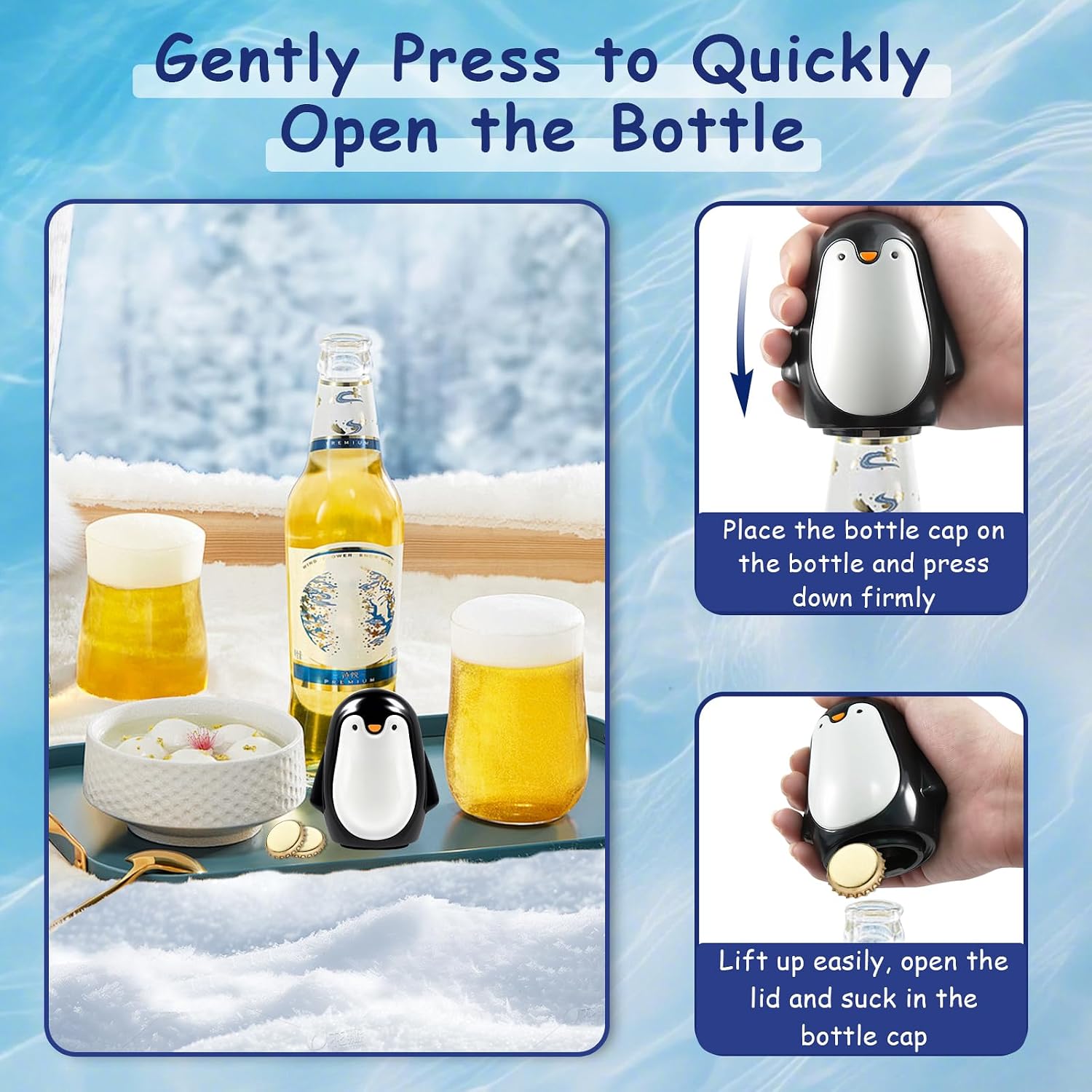 Automatic Bottle Opener Penguin, Father's Day Gift Beer Opener Funny, Bottle Opener Beer Collecting Lid, Personalised Bottle Opener Push and Pull Beer Gifts for Seniors Men – Bild 2