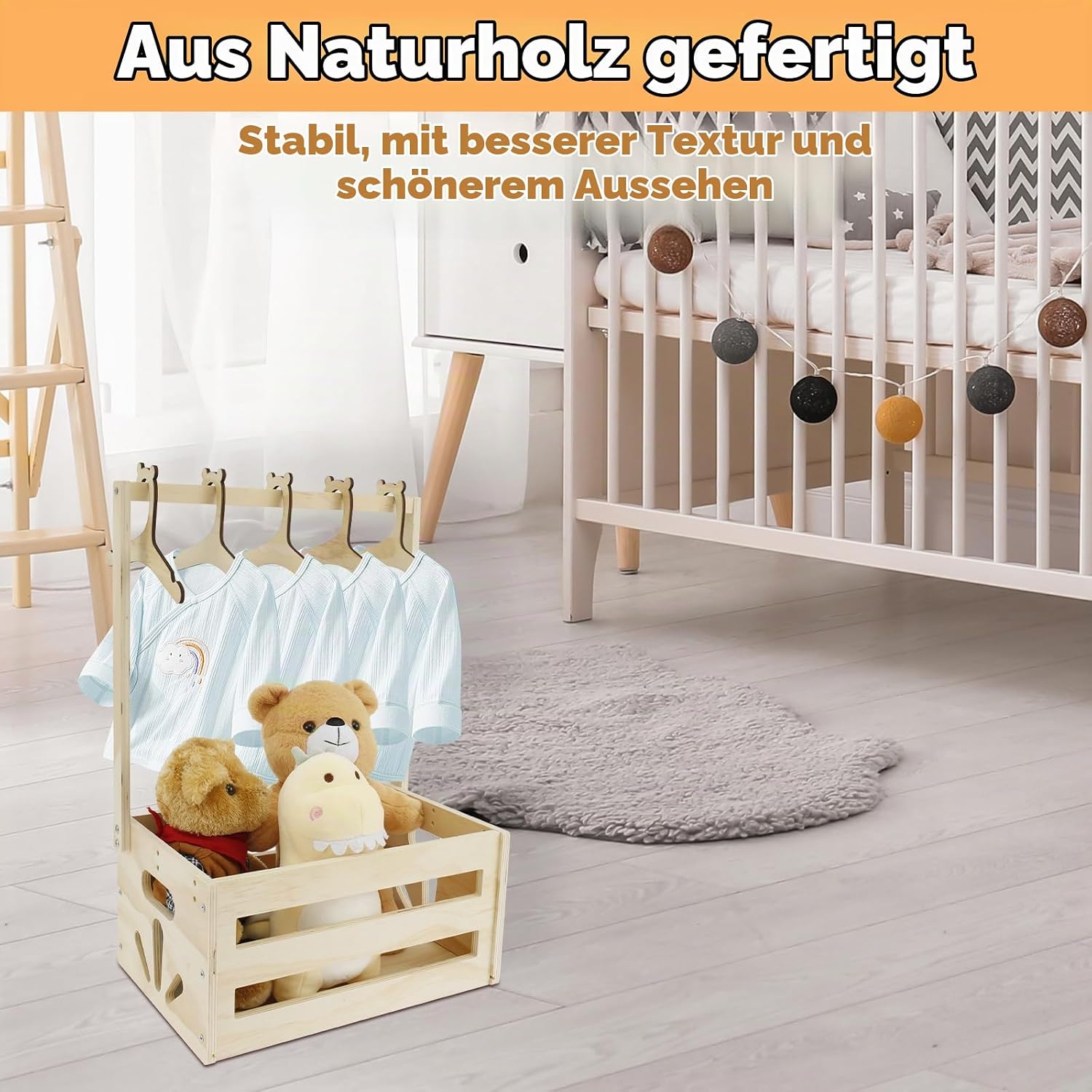 Baby Basket Gift with Handle Wooden Baby Shower Cabinet 41 x 30 x 20 cm Multi-Purpose Baby Storage Box Baby Basket Newborn for Birthdays Baby Showers Christmas New Parents – Bild 3