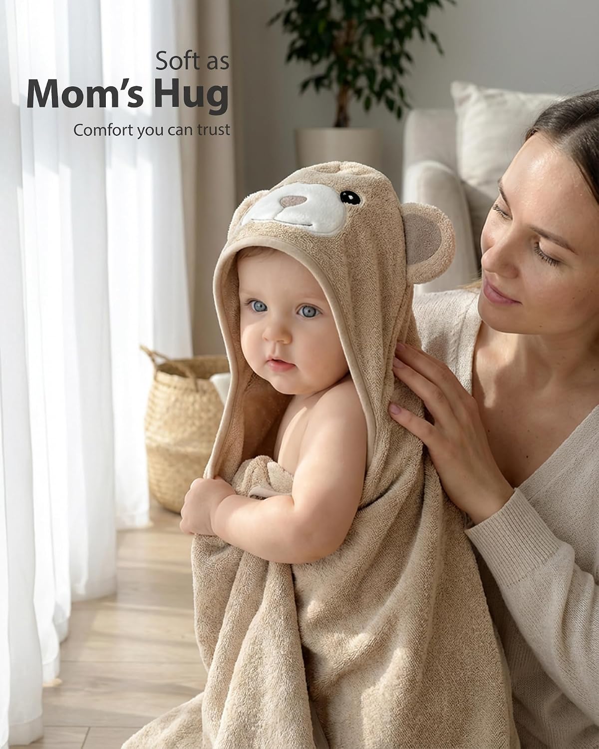MINIBOO Bamboo Hooded Towel Baby - Soft, Absorbent Baby Bath Towel with Hood for Newborns, Toddlers and Children - Hypoallergenic Baby Towel – Bild 5