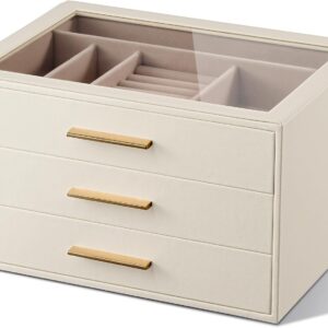 Jewellery Box Organiser: 3-Tier Jewellery Box with Glass Window, White