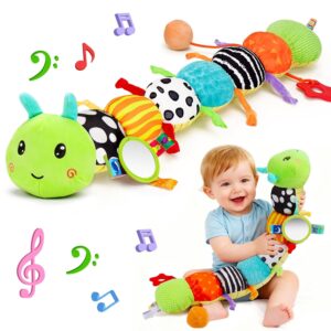 Baby Toy 0 3 6 Months Musical Caterpillar Cuddly Toy with Grasping Toy Rattle Baby Mirror Toy Baby Soft Toy Sensory Toy Newborn Boy Girl Children Christmas Gift