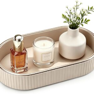 Bathroom Tray, Leather Oval Decorative Tray, Key Tray for Bathroom, Dressing Table and Kitchen, Elegant Storage Tray for Soap Dispenser, Candles, Jewellery, Keys, Towels and Toiletries, Modern