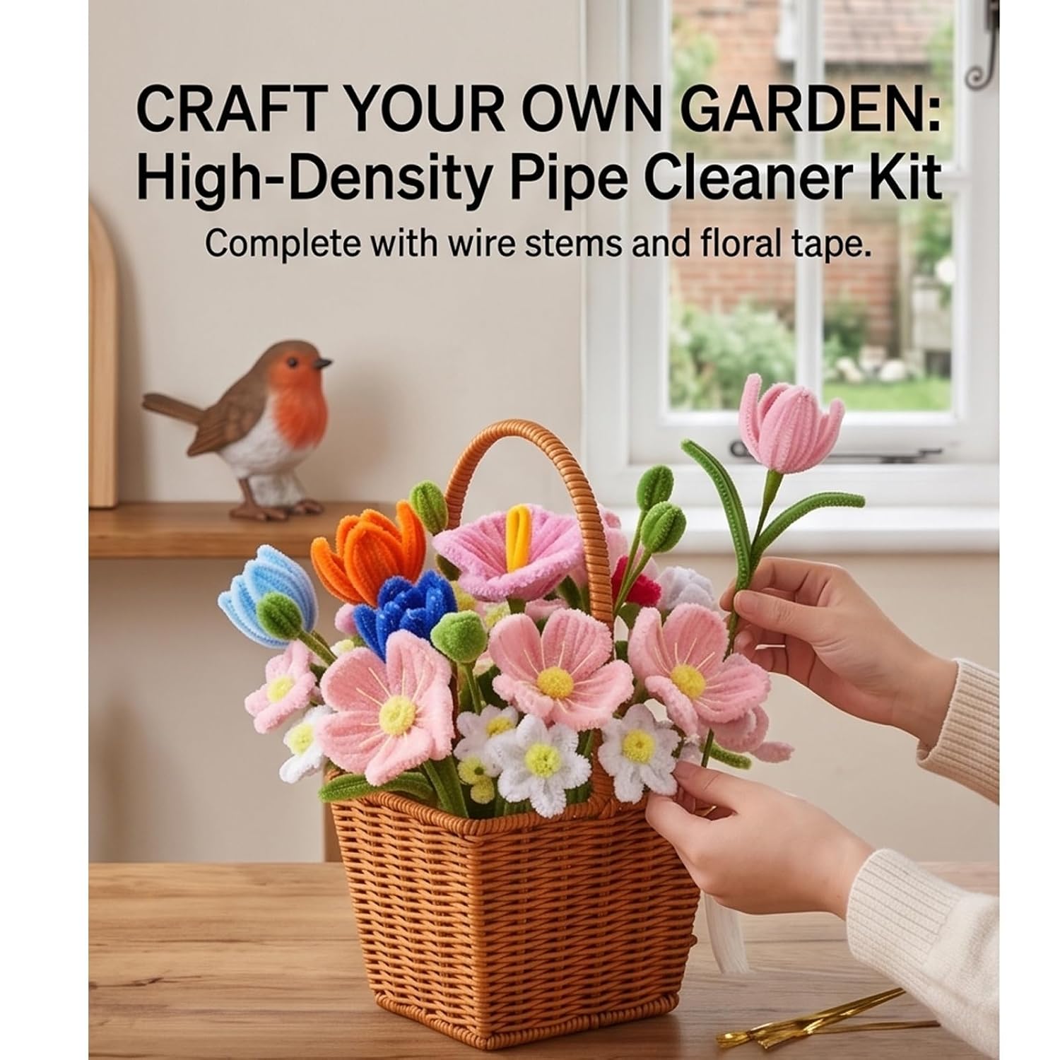 Pipe Cleaner Flower Set, 800 Pieces DIY Flower Craft Set, 8 Colours Pipe Cleaners with Flower Wire & Accessories, Creative Bouquets Crafts – Bild 4
