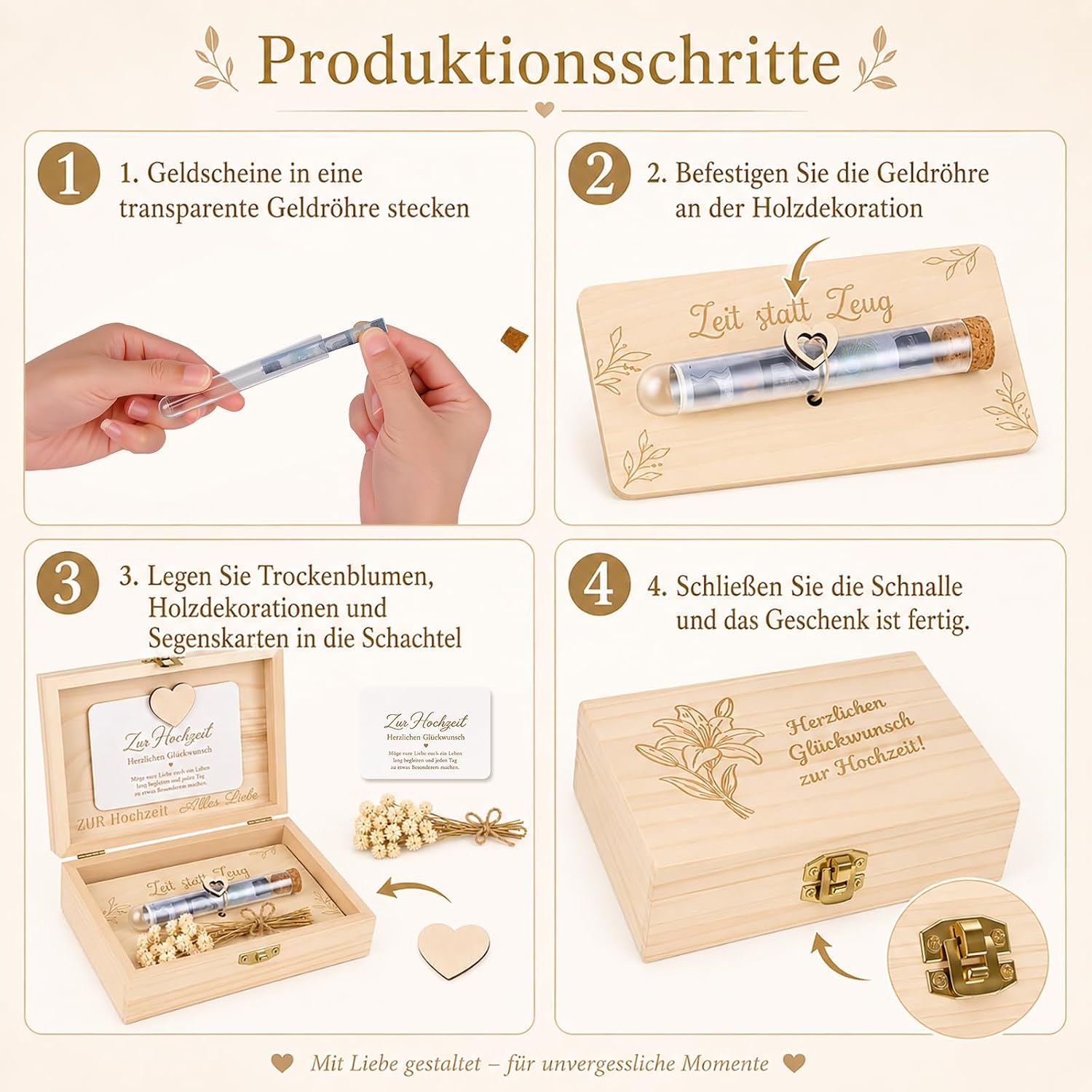 Wooden Wedding Gift Box - Wedding Money Gift Packaging – Bild 4