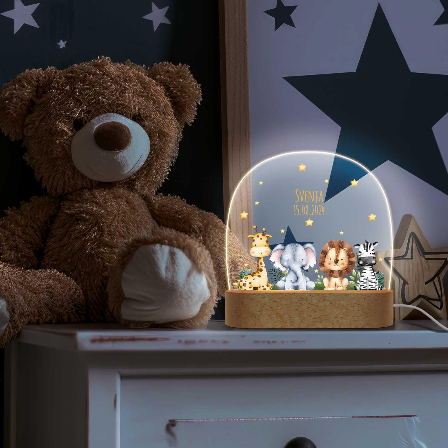 GRAVURZEILE Baby Night Light Personalised with Name - LED Lamp for Children's Room - Snooze Light for Babies with Name - Gift for Birth, Christening & Birthday - Bedside Lamp for Boys and Girls – Bild 2