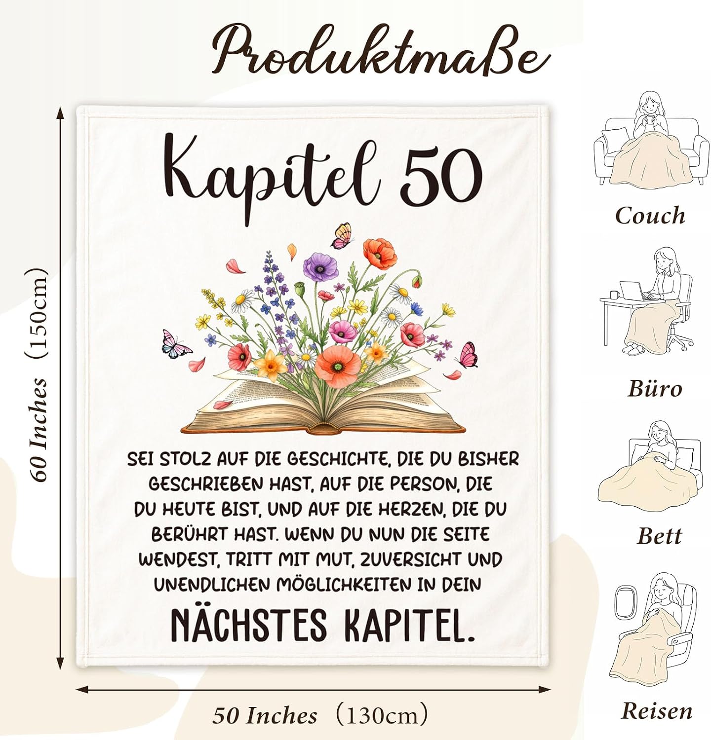 50th Birthday Gift for Women, "Chapter 50" Cuddly Blanket – Bild 7