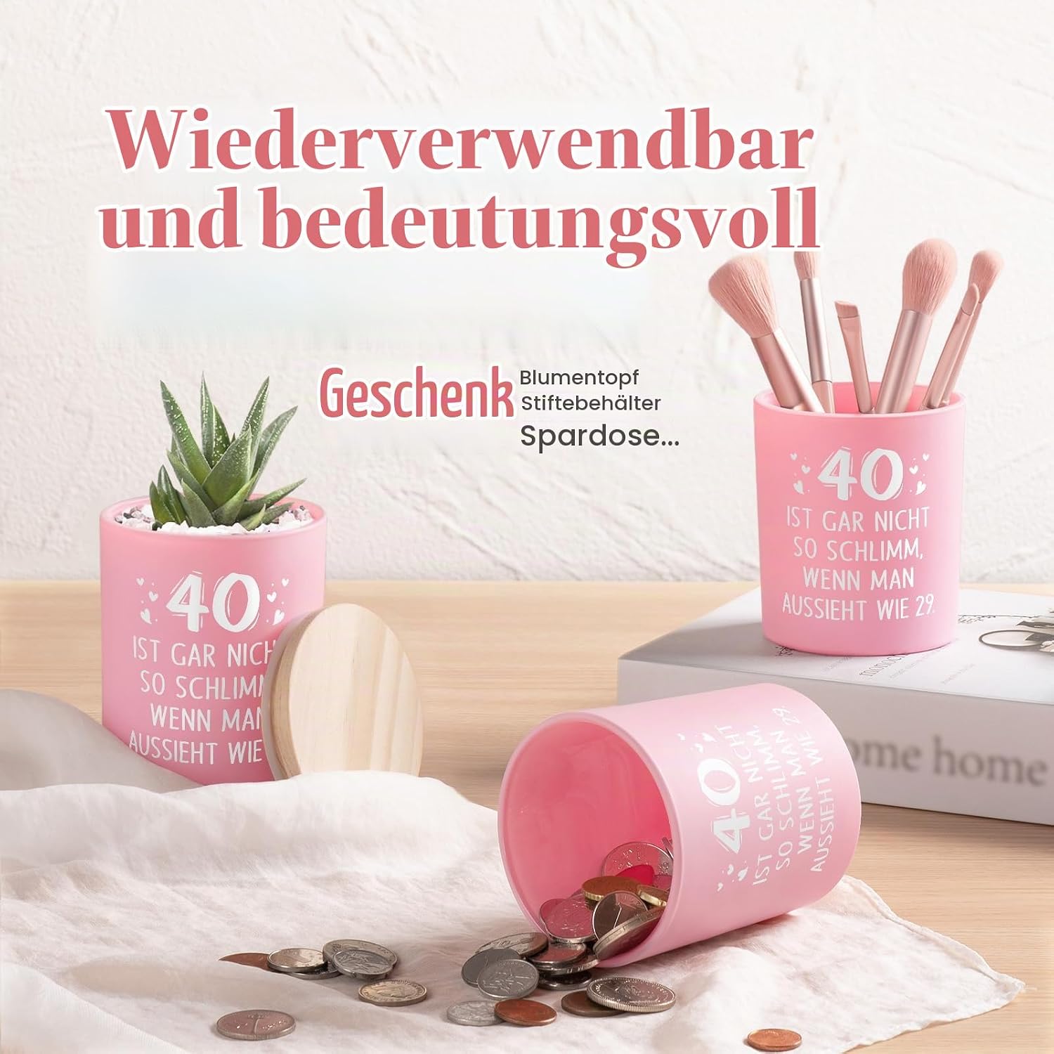 Craftique 40th Birthday Women, Decorative 10 oz Scented Candle with Wooden – Bild 5
