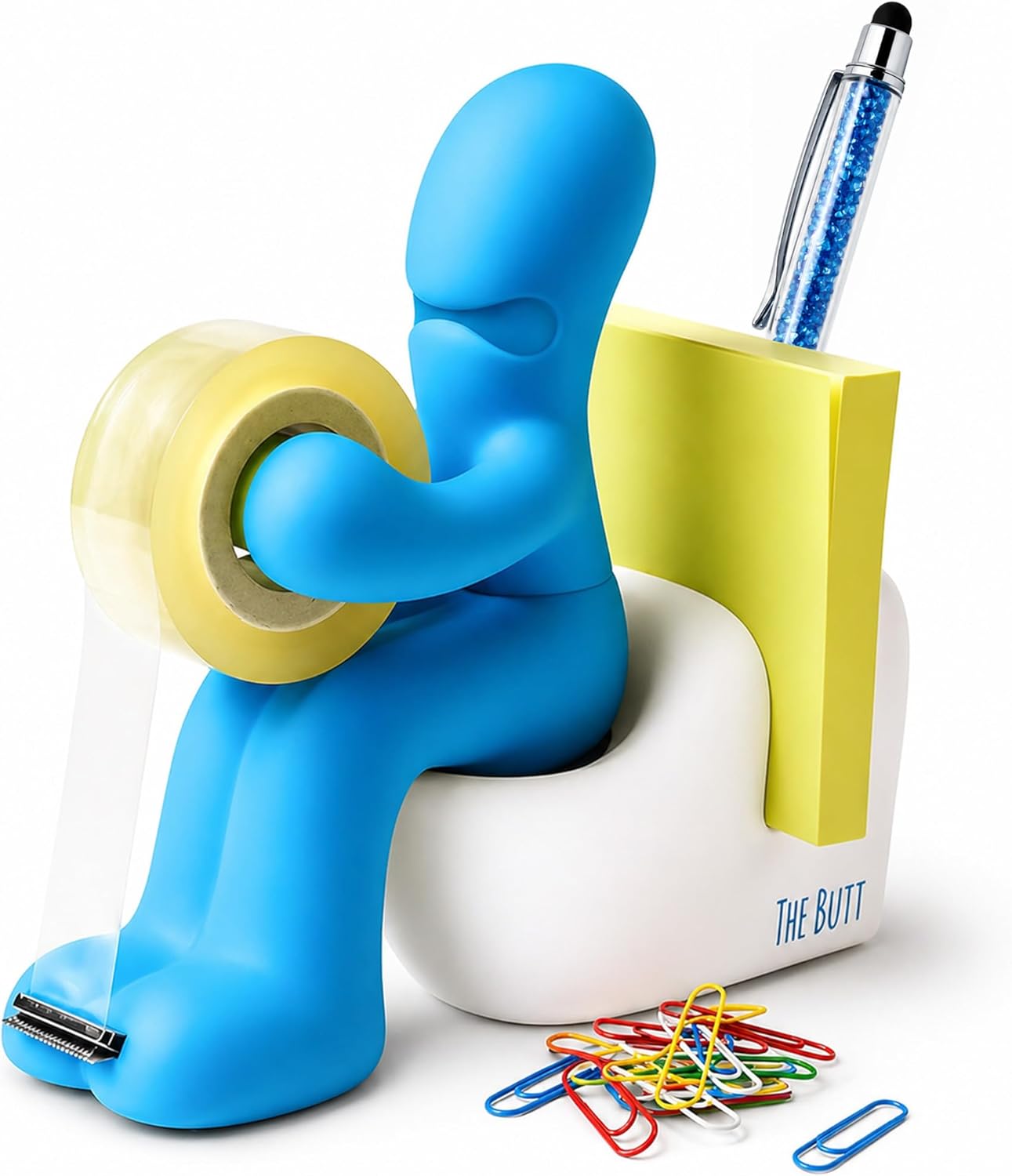THE BUTT Tape Dispenser and Supply Station Funny Accessory for Office, Home or School (Blue)
