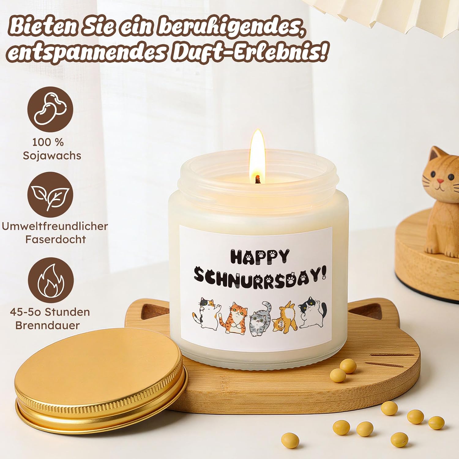 TUZELIYA Gifts for Cat Lovers - Cute Cat Gift Set with Cat Drinking Cup Cat Socks Scented Candle Birthday Gift for Women Girlfriend Girls – Bild 3
