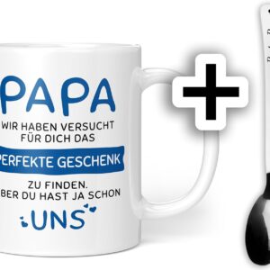 Gifts for Dad, Gift Ideas for the Best Father, Gift for Father Who Has Everything, Gift Set Mug with Spoon (Dad Gift – Us – Blue + Spoon)