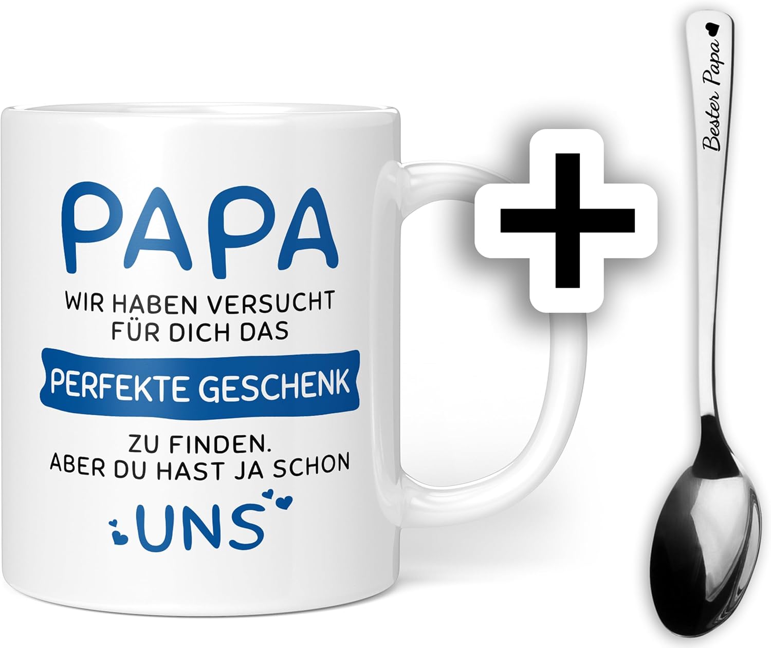 Gifts for Dad, Gift Ideas for the Best Father, Gift for Father Who Has Everything, Gift Set Mug with Spoon (Dad Gift - Us - Blue + Spoon)