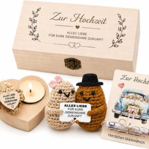 Wedding Gifts for Bride and Groom, Money Gift Wedding in Wooden Box with Positive Potato, Heart Candle Holder, Wedding Card Money Gift, Gift for Wedding, Engagement & Anniversary