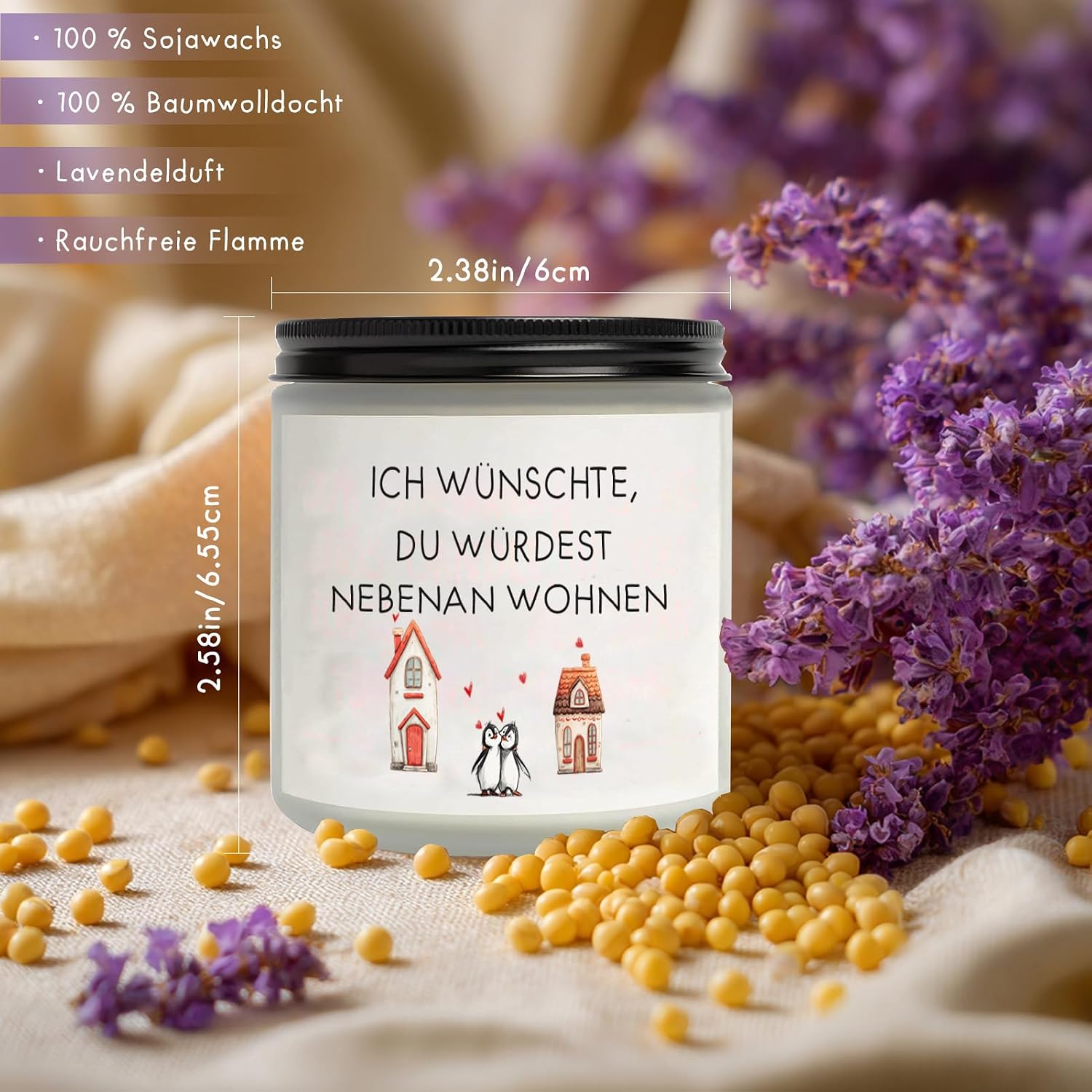 Birthday Gift for Women, Handmade Lavender Soy Scented Candle – Bild 3