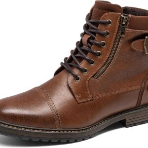 Bruno Marc Men's Motorcycle Boots, Lace-Up Boots, Classic Biker Boots, Casual Shoes with Side Zip
