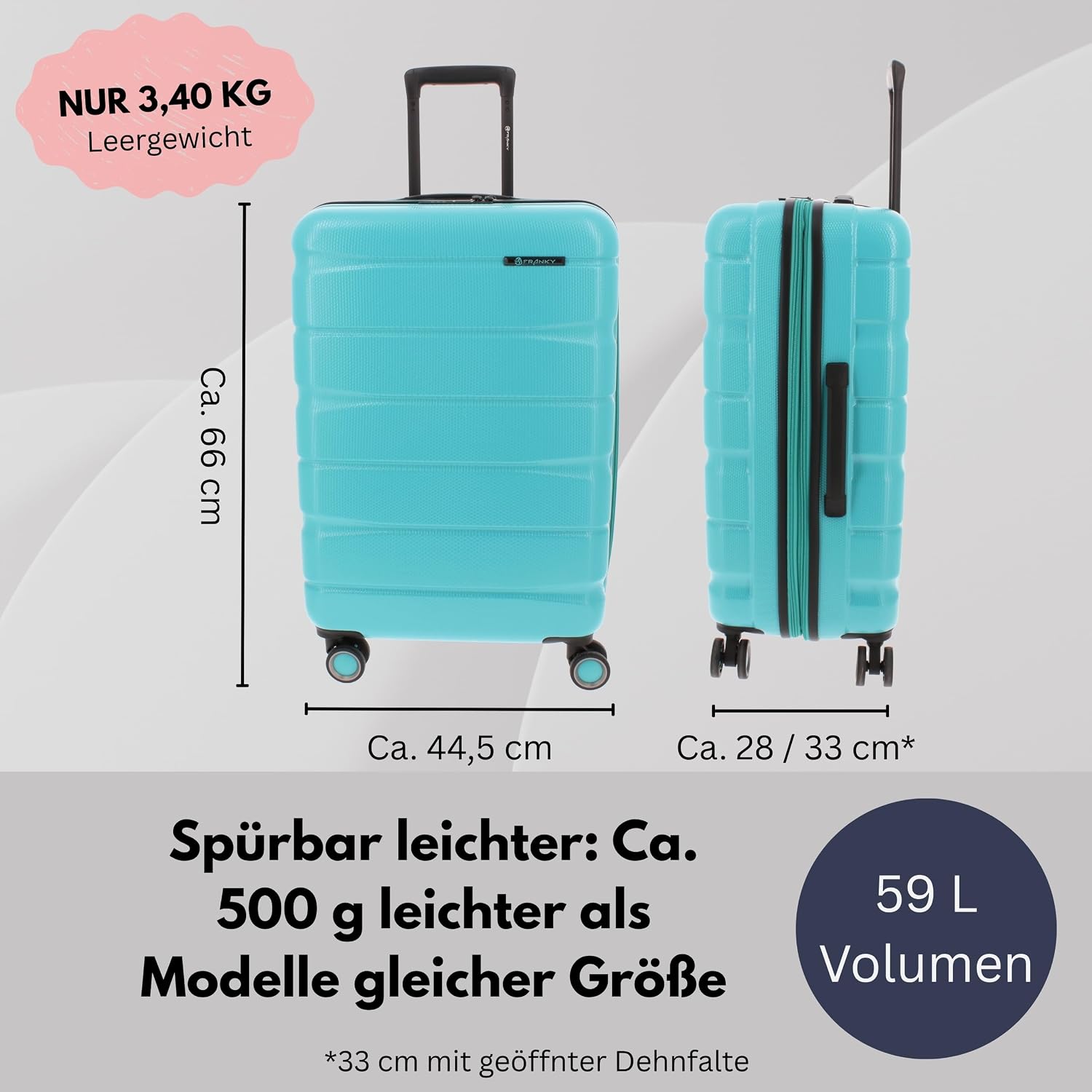 Franky Suitcase Trolley | 360° Wheels | High Stability | TSA Lock | Sizes: S/M/L | Available in Many Colours - ABS13, aqua, Classic – Bild 3