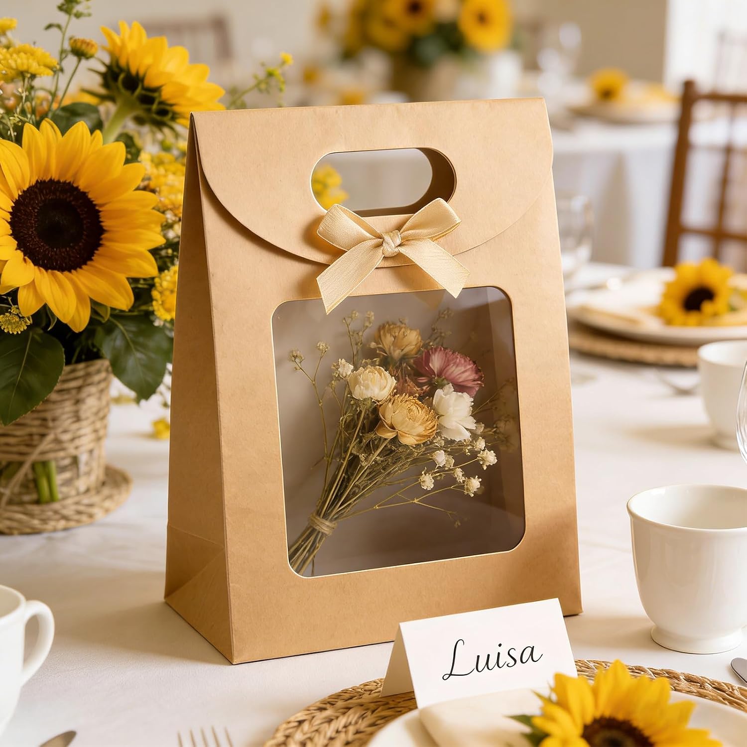 GZRXIOUS Pack of 12 Gift Bags with Window, Block Bottom Bags with Window Made of Kraft Paper, Paper Bags with Viewing Window, Gift Bags with Window for Biscuits, Chocolates, Gifts, Sweets – Bild 3